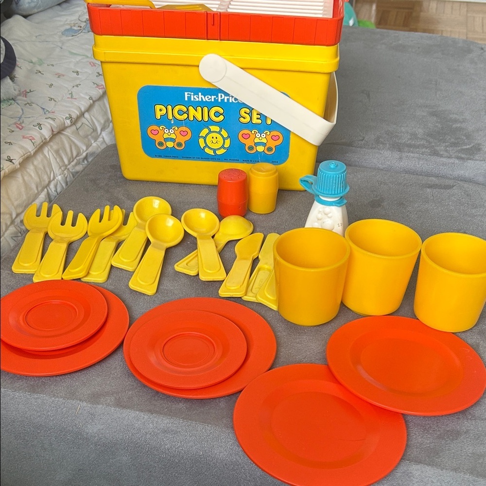 Vintage Fisher-Price Yellow and Red Picnic Set - Picture 2 of 7